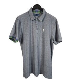 William Murray Golf Polo Shirt Mens Medium Gray Plaid‎ Trim  Stretch Logo